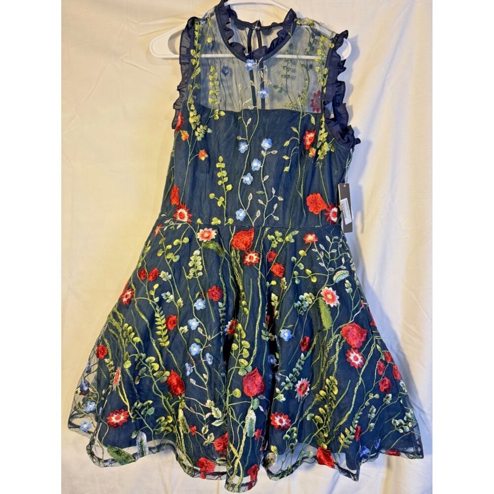 Fairy Boho Coquette Cottage Blue Floral Sheer Dress Women’s XL 15 NWT Romantic